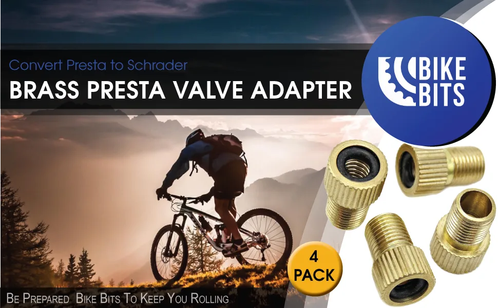 Bike Bits Brass Presta Valve Adapter - Convert Presta to Schrader - Inflate Tire Using Standard Bike Pump or Air Compressor (4 Pack) - brass presta valve adapter