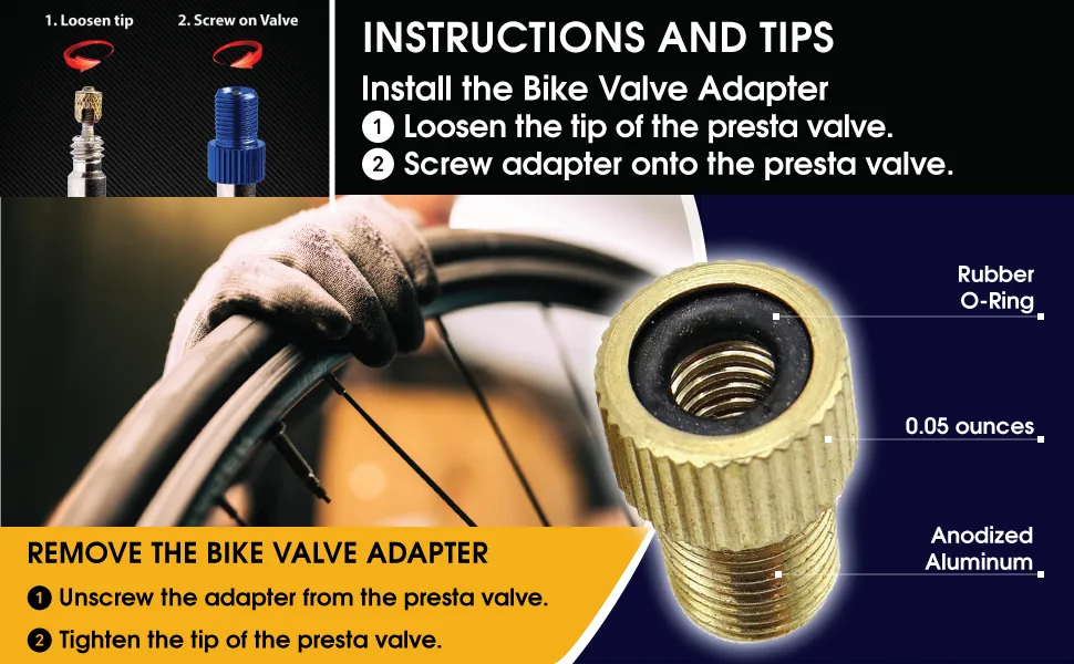 Bike Bits Brass Presta Valve Adapter - Convert Presta to Schrader - Inflate Tire Using Standard Bike Pump or Air Compressor (4 Pack) - brass presta valve adapter