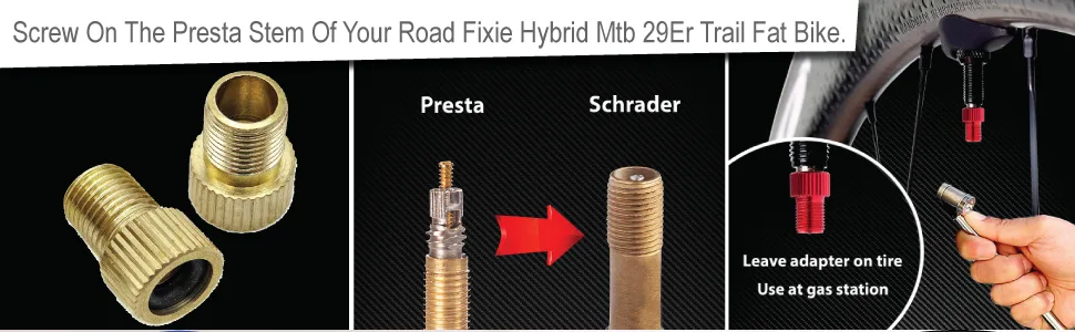 Bike Bits Brass Presta Valve Adapter - Convert Presta to Schrader - Inflate Tire Using Standard Bike Pump or Air Compressor (4 Pack) - brass presta valve adapter