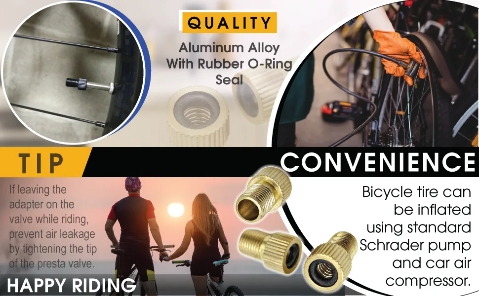 Bike Bits Brass Presta Valve Adapter - Convert Presta to Schrader - Inflate Tire Using Standard Bike Pump or Air Compressor (4 Pack) - brass presta valve adapter