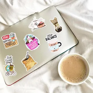 DETICKERS Coffee Cup Stickers for Laptop Coffee Stickers for Water Bottles Waterproof Cute Coffee Vinyl Stickers - product information 10