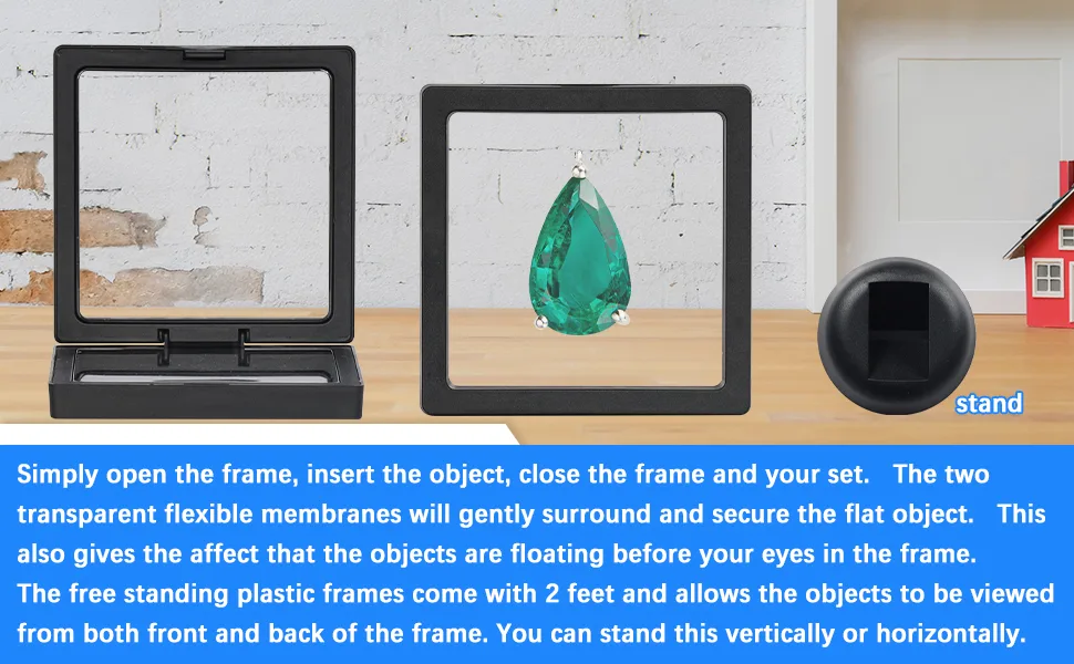 DisplayGifts 3D Floating Frame Transparent Flexible Shadow Box Medallion Medal Challenge Coin Chip Display Case Stand Holder Magic Suspension Box Black-Rectangular Shape - product information 3