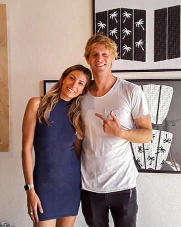 Ho Stevie! Leash String Loop Cord for Surfboard, Longboard and SUP (Black) 5-Pack - Stevie and his wife B at their San Diego surf shop