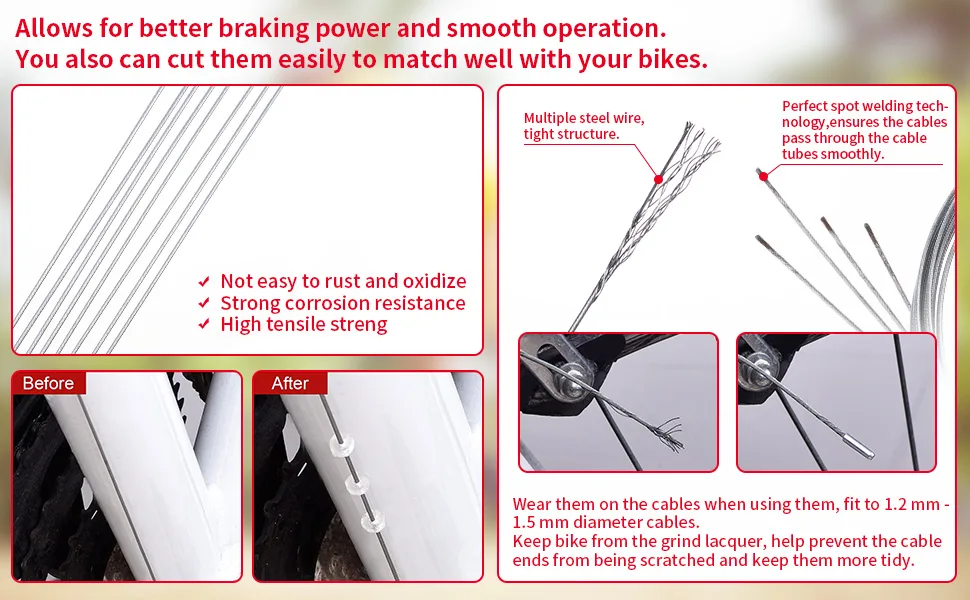 Hotop 2 Set Mountain Bike Brake Cable Gear Cable Wire and Cable End Crimps Kit - product information 5