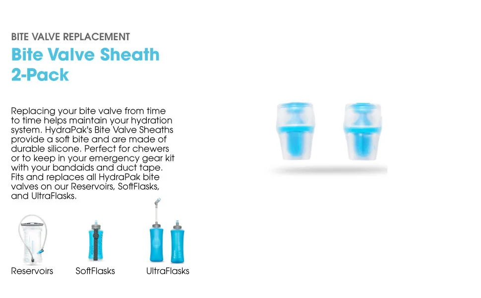 Hydrapak Bite Valve Replacement Sheath - for Hydration Reservoir Soft Flask - 2 Pack, Clear (A181) - Bite Valve Sheath