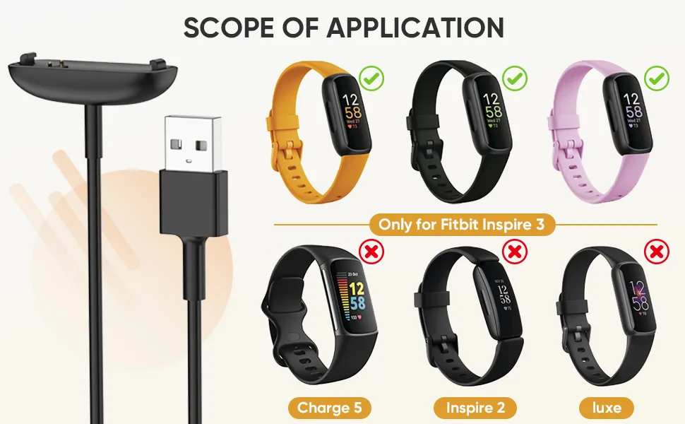 lepmok Charger for Fitbit-Inspire-3 (3.3ft/1.0ft) Charger Cable Replacement (2 Pack) - Hight quality material