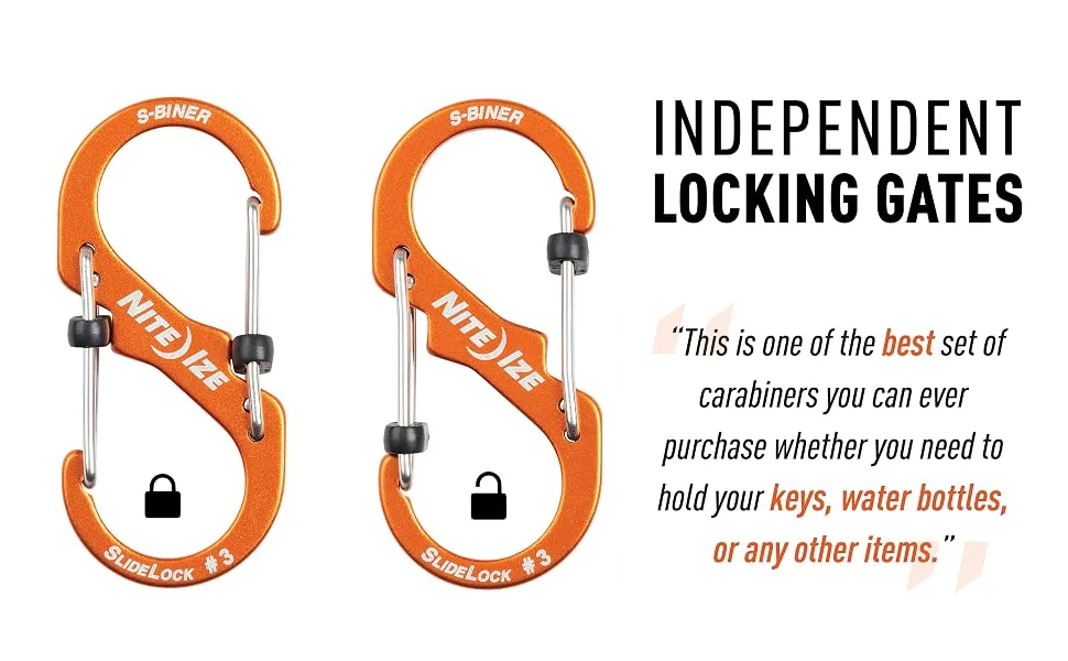 Nite Ize LSB3-01-R6 S-Biner SlideLock Dual Locking Carabiner, Size #3, Stainless - S-biner slidelock, independent locking gates