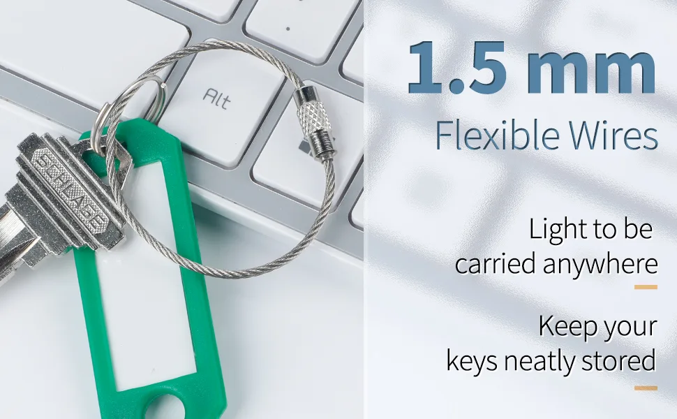 Pawfly 5 Inch/10 Inch Wire Keychain Cable Large Stainless Steel Key Ring Loop Holder, 20/50/100 Pack 5 Inch 20 Pack - product information 15