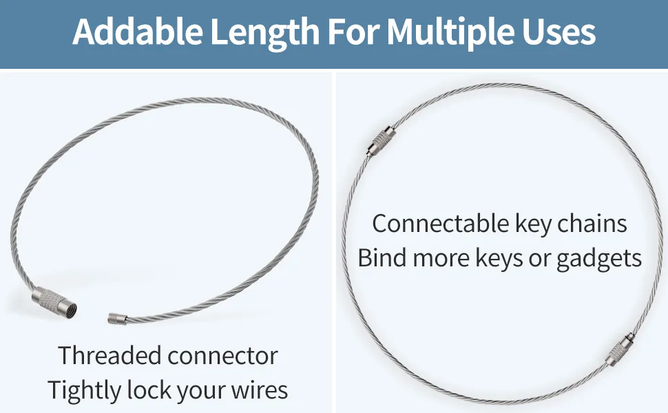 Pawfly 5 Inch/10 Inch Wire Keychain Cable Large Stainless Steel Key Ring Loop Holder, 20/50/100 Pack 5 Inch 20 Pack - product information 17