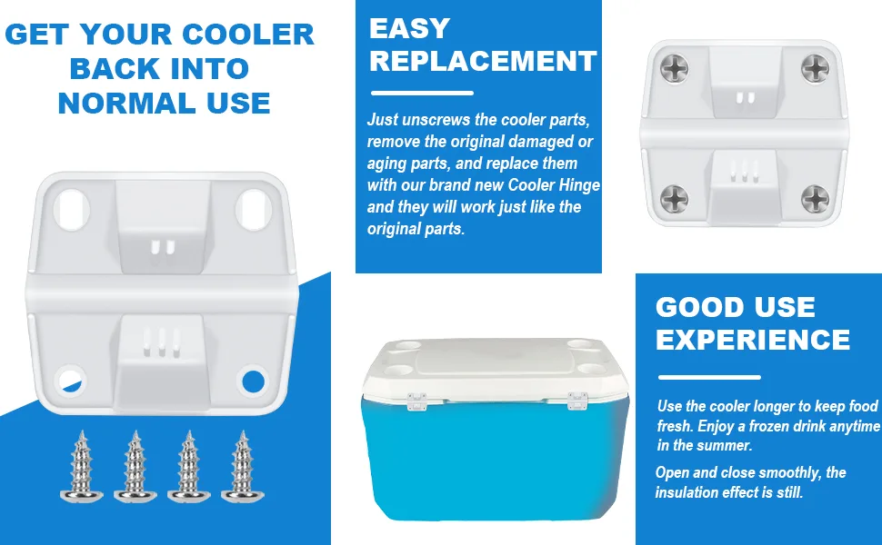 Cooler Replacement Plastic Hinges and Screws Set, Compatible with Coleman Coolers, Set of 2 - Cooler Hinges