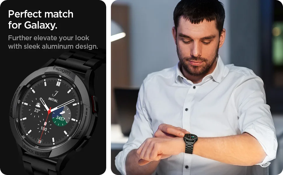 Spigen Chrono Shield Designed for Samsung Galaxy Watch 4 Classic 46mm Bezel Ring Protector (2021) - Black - Galaxy Watch 4 Classic Bezel Ring