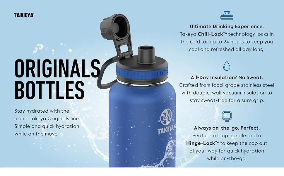 Takeya Bottle Replacement Spout Lid, Ocean, Blueberry Originals Ocean Blueberry - original bottle features
