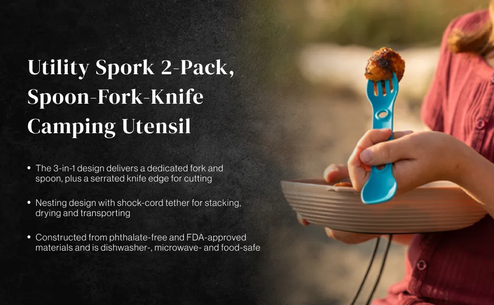 UCO Utility Spork 3-in-1 Combo Spoon-Fork-Knife Utensil, 2-Pack, Gold/Sky Blue Green/Charcoal - utility spork