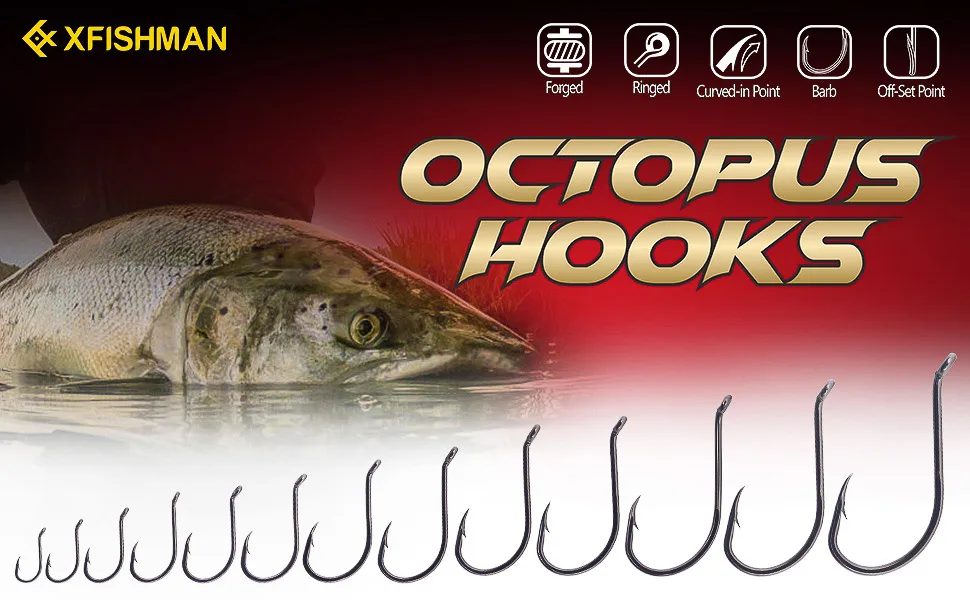 Octopus-Hook-Fishing-Beak-Circle-Hooks-Freshwater-Red-Black-100-50 Pack 2-Black Size:8 100-Pack - Octopus Hook