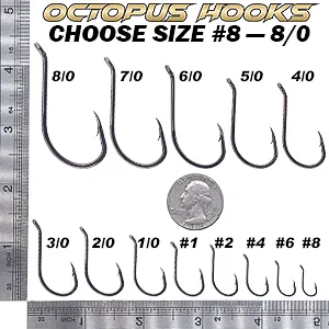 Octopus-Hook-Fishing-Beak-Circle-Hooks-Freshwater-Red-Black-100-50 Pack 2-Black Size:8 100-Pack - octopus hooks