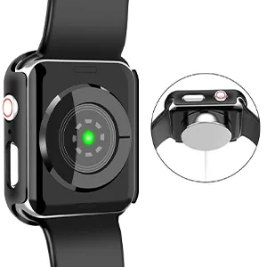 YMHML Compatible with Apple Watch 42mm Series 3/2/1 Case with Built-in Tempered Glass Screen Protector, Thin Guard Bumper Full Coverage Hard Cover for iWatch Accessories Black 42 mm - charging