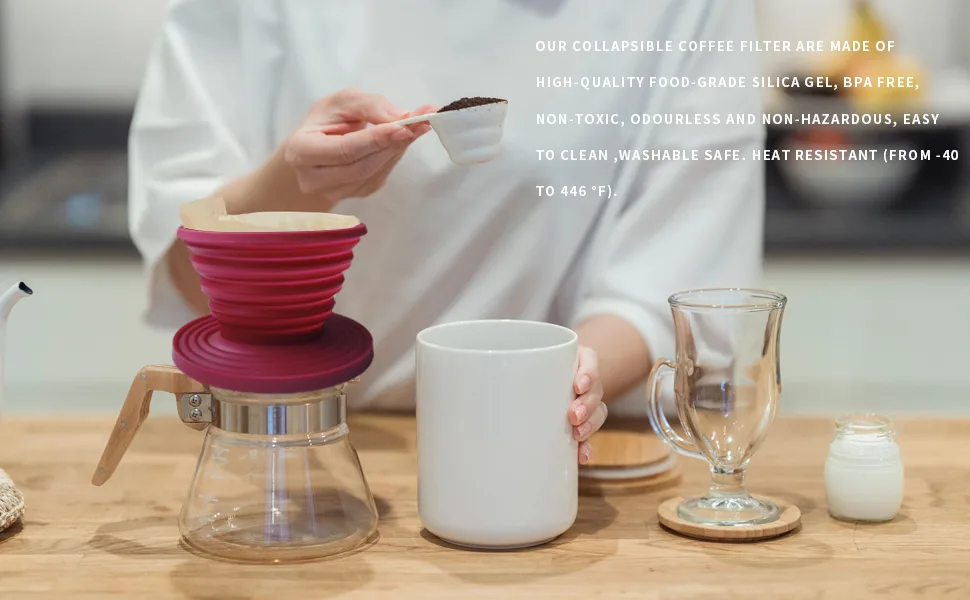 zhuohai Collapsible Silicone Coffee Dripper, Reusable Coffee Filter Cone for Home, Office, Backpacking, Hiking, Camping and Outdoor Survival - Collapsible design