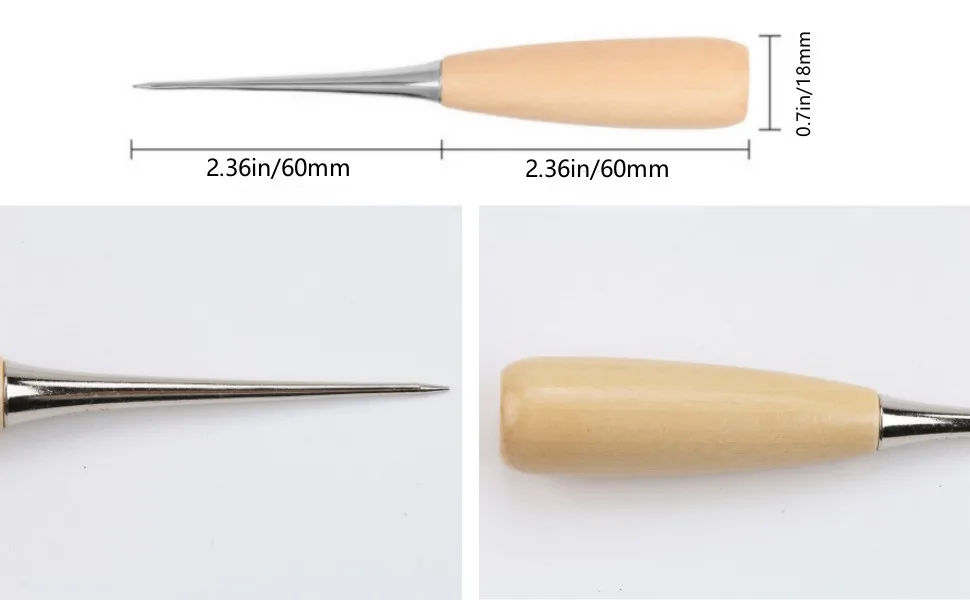 BeeSpring Leather Sewing Awl Wood Handle Drillable Awl Pin Punching Hole Maker Stitching Overstitch Sewing Awl Kit - B01G84NSYG-1