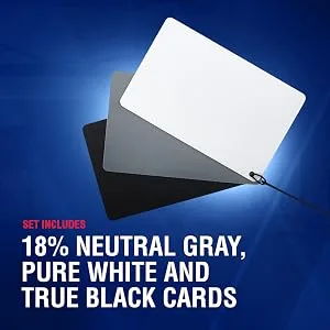 Vidpro White Balance 3 Card Set with Lanyard Strap 2"x3" Inch Grey, Black, White in Box - product information 2
