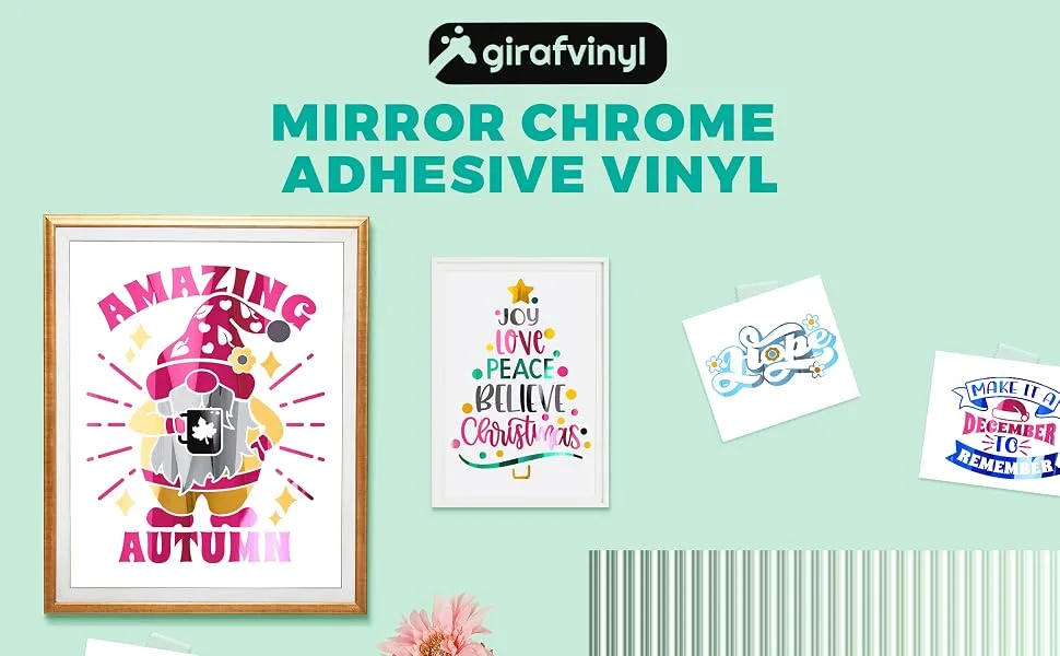 GIRAFVINYL Chrome Silver Mirror Adhesive Vinyl for DIY Decor,12 Inch X 6 Feet Silver 6feet - chrome vinyl 1