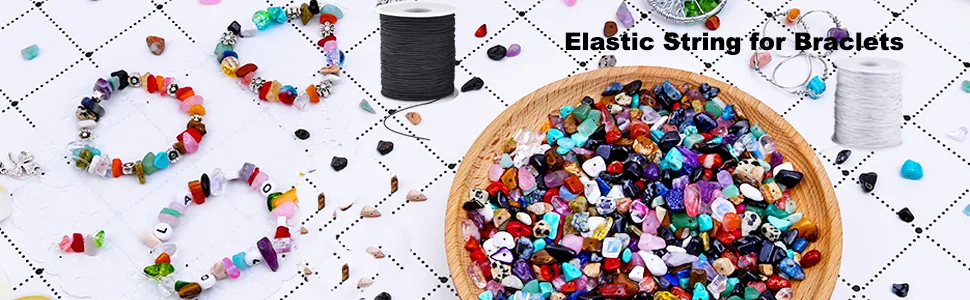 Elastic String for Bracelets, 2 Rolls 1 mm Sturdy Stretchy Elastic Cord for Jewelry Making, Necklaces, Beading Black+White - beading cords