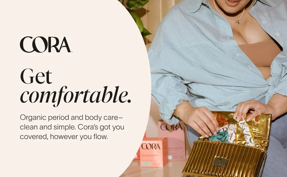 Cora Organic Applicator Tampons | Regular Absorbency | 100% Cotton Core, Unscented, BPA-Free Compact Applicator | Leak Protection, Easy Insertion, Non-Toxic - bladder liners pads incontinence diaper control tampons organic cotton feminine care health womens