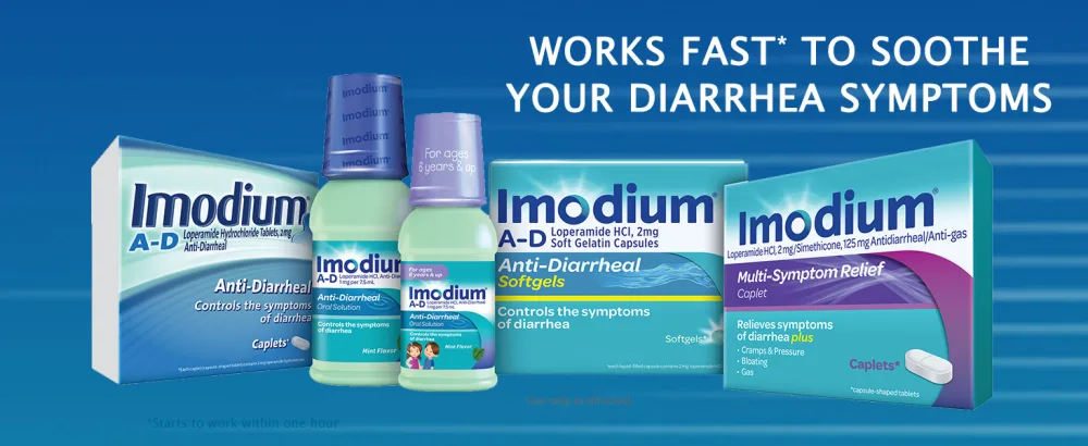 Imodium AD Diarrhea Relief Caplets -Loperamide Hydrochloride Anti-Diarrheal Medicine (294314), Blue, 6 Count - imodium, anti diarrhea, diarrhea, constipation, loperamide, imodium ad, imodium msr, imodium liquid