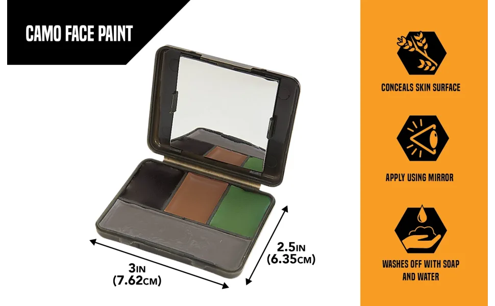 Allen Company - Camo Face Paint Set, Face Paint Stick and Liquid Face Paint (Black, Brown, Olive / Grey) Face Paint Palette 2019 - image