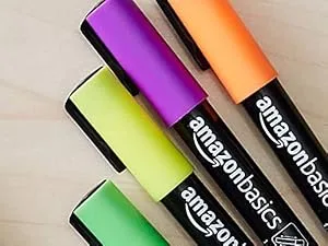 Amazon Basics Bullet/Chisel Reversible Tip Chalk Markers, Bright Colors, Fine Point Bright Colors Fine Point - Colored-Coded Caps