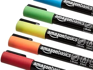 Amazon Basics Bullet/Chisel Reversible Tip Chalk Markers, Bright Colors, Fine Point Bright Colors Fine Point - Liquid Chalk Markers