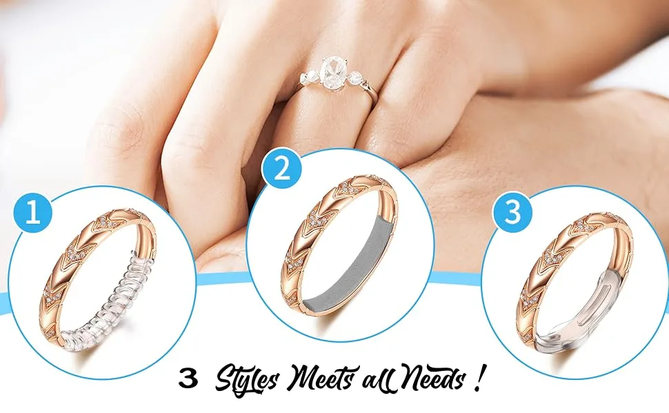 Ring Size Adjuster for Loose Rings, Multiple Size, Ring Sizer, Mandrel for Making Jewelry Guard, Resizer, Spacer, Spiral Silicone Tightener Set with Polishing Cloth - 3 styles meels a needs