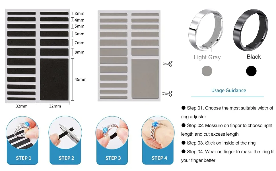 Ring Size Adjuster for Loose Rings, Multiple Size, Ring Sizer, Mandrel for Making Jewelry Guard, Resizer, Spacer, Spiral Silicone Tightener Set with Polishing Cloth - ring adjuster usage guidance