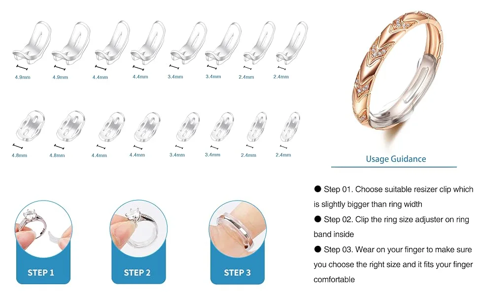 Ring Size Adjuster for Loose Rings, Multiple Size, Ring Sizer, Mandrel for Making Jewelry Guard, Resizer, Spacer, Spiral Silicone Tightener Set with Polishing Cloth - ring size adjuster usage guidance