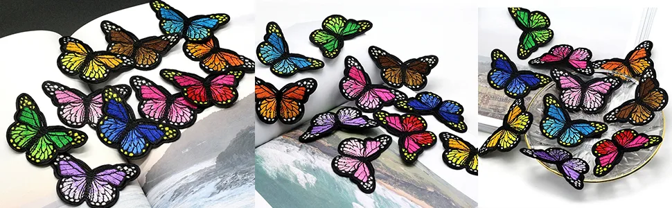 60pcs Butterfly Iron on Patches, 2 Size Embroidered Sew Applique Repair Patch - butterfly patches