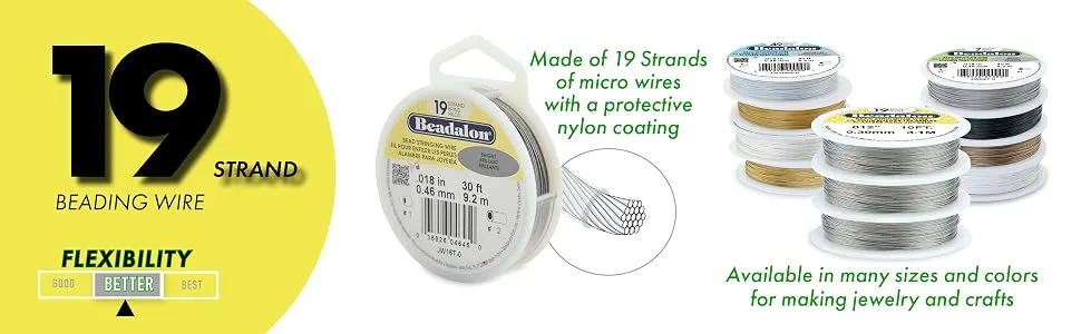 Beadalon 19 Strand Stainless Steel Bead Stringing Wire.018 in / 0.46 mm, Bright, 30 ft / 9.2 m .018 in / 0.46 mm, 30 ft / 9.2 m Bright - 19 strand 2
