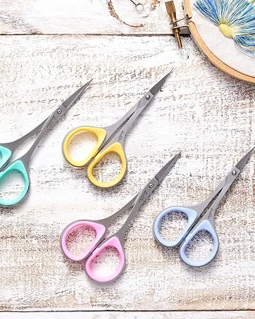 Beaditive Detail Craft Scissors Set (2 Pc.) Curved and Straight, Sharp, Compact | Sewing, Embroidery, Paper Cutting, Crafting | Stainless Steel | Protective Cover - emboridery scissors