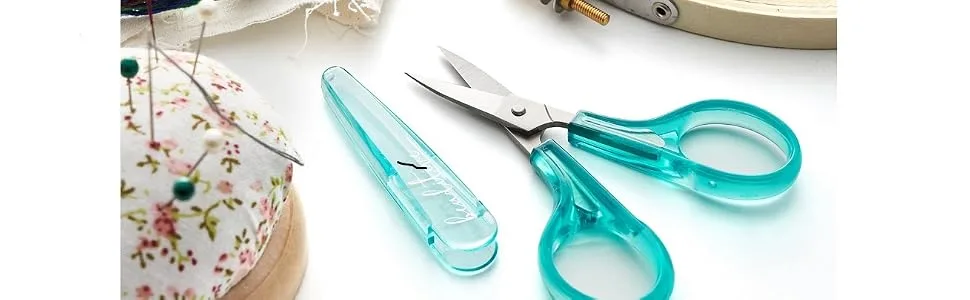 Beaditive Detail Craft Scissors Set (2 Pc.) Curved and Straight, Sharp, Compact | Sewing, Embroidery, Paper Cutting, Crafting | Stainless Steel | Protective Cover - head 1