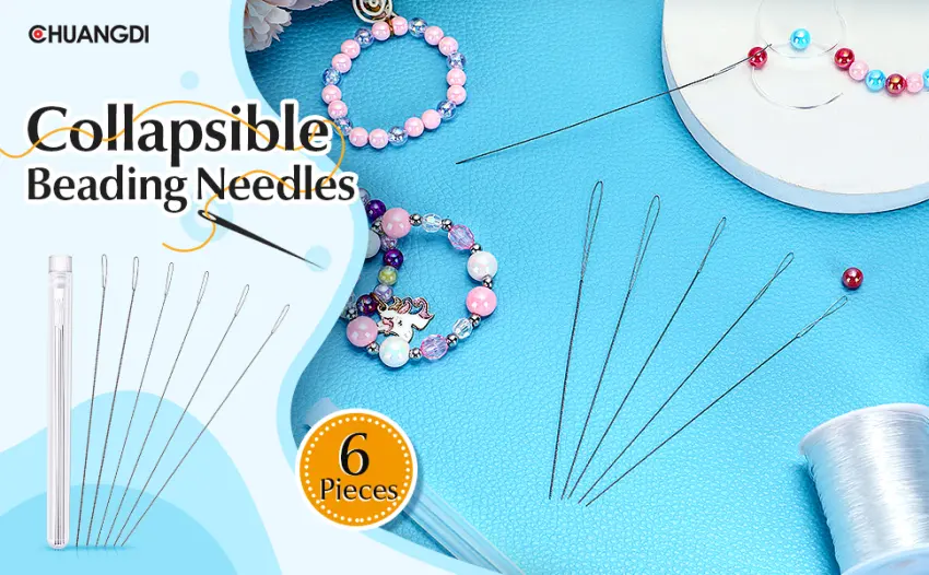 Chuangdi Beading Needles 6 Pieces Stainless Steel Needle Large Big Eye Collapsible Embroidery Beading Needle Thread Sewing Needles Needle Bottle, Assorted Size - product information 1