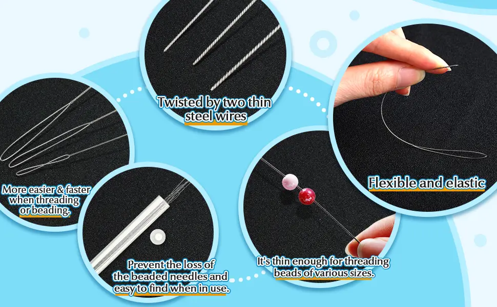 Chuangdi Beading Needles 6 Pieces Stainless Steel Needle Large Big Eye Collapsible Embroidery Beading Needle Thread Sewing Needles Needle Bottle, Assorted Size - product information 3