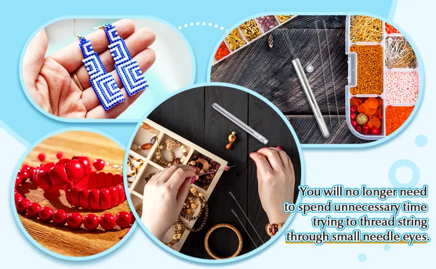 Chuangdi Beading Needles 6 Pieces Stainless Steel Needle Large Big Eye Collapsible Embroidery Beading Needle Thread Sewing Needles Needle Bottle, Assorted Size - product information 4