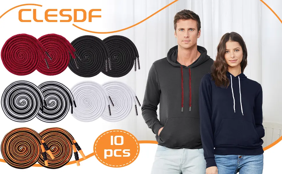 Replacement Drawstring for Shorts - 10Pcs Durable Hoodie String Replacement in 5 Colors, 52Inches Drawstring Replacement with 3 Drawstring Threader Tool for Pants Sweatshirt Hoodie - product information 1