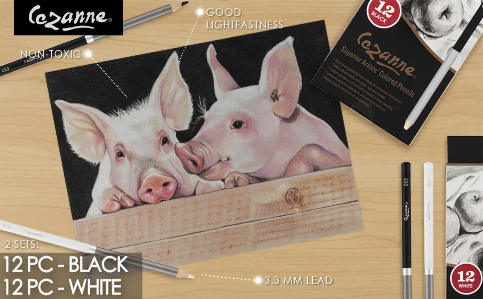 Cezanne Premier Soft Core White Colored Pencil Only Single Color, Bulk 12 Count for Drawing, Coloring & Sketching 12 Count (Pack of 1) White - black and white 12 count