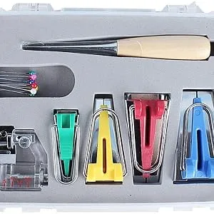 Driak Bias Tape Maker Kit Set for Sewing Quilting Awl and Adjustable Binder Foot with Plastic Tool Box - product information 3