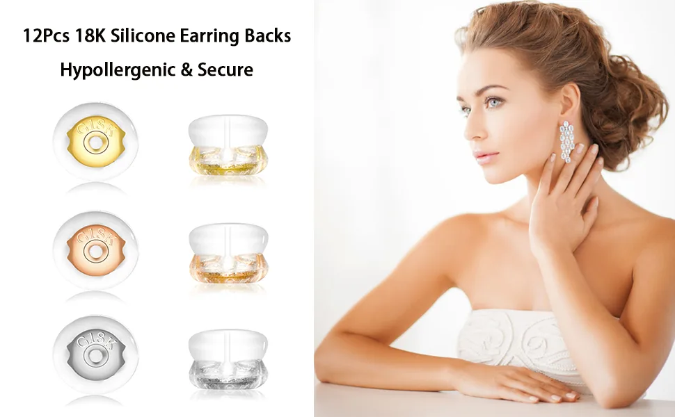Earring Backs,18K Gold Silicone Earring Backs for Studs /Droopy Ears,Locking Secure Earring Backs for Heavy Earring,No-Irritate Hypoallergenice Soft Clear Earring Backs for Adults&Kids - earring backs