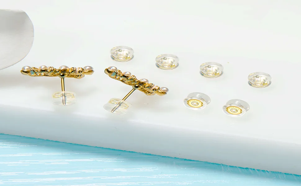 Earring Backs,18K Gold Silicone Earring Backs for Studs /Droopy Ears,Locking Secure Earring Backs for Heavy Earring,No-Irritate Hypoallergenice Soft Clear Earring Backs for Adults&Kids - earring backs for droopy ears