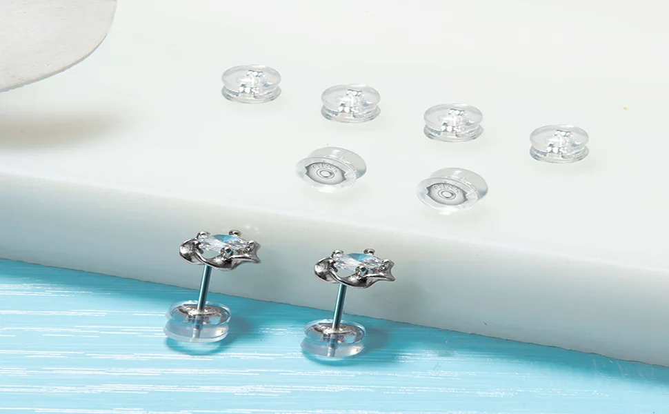 Earring Backs,18K Gold Silicone Earring Backs for Studs /Droopy Ears,Locking Secure Earring Backs for Heavy Earring,No-Irritate Hypoallergenice Soft Clear Earring Backs for Adults&Kids - earring backs rubber