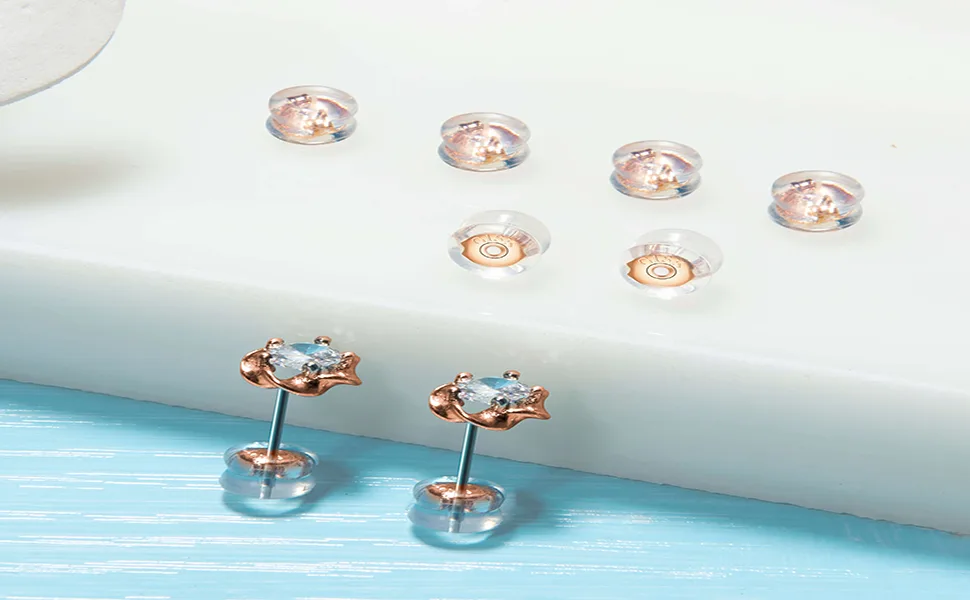 Earring Backs,18K Gold Silicone Earring Backs for Studs /Droopy Ears,Locking Secure Earring Backs for Heavy Earring,No-Irritate Hypoallergenice Soft Clear Earring Backs for Adults&Kids - rubber earring backs