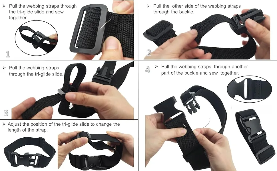 EesTeck 6 Set 1.5 Inch Flat Dual Adjustable Plastic Quick Side Release Plastic Buckles and Tri-Glide Slides for Luggage Straps Pet Collar Backpack Repairing (Black, Fit for 1.5/38mm Webbing Straps) 1.5"-6 Pack - product information 2