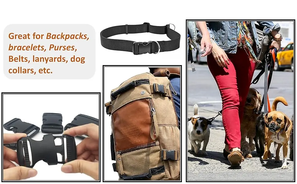 EesTeck 6 Set 1.5 Inch Flat Dual Adjustable Plastic Quick Side Release Plastic Buckles and Tri-Glide Slides for Luggage Straps Pet Collar Backpack Repairing (Black, Fit for 1.5/38mm Webbing Straps) 1.5"-6 Pack - product information 3