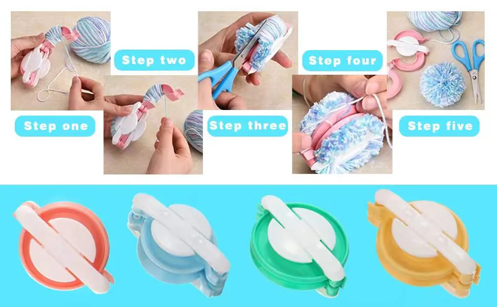 Pompom Maker, EFly 4 Pcs Different Sizes Pom-pom Maker Fluff Ball Weaver Needle Craft DIY Wool Knitting Craft Tool Set for Kids and Adult - pompom maker